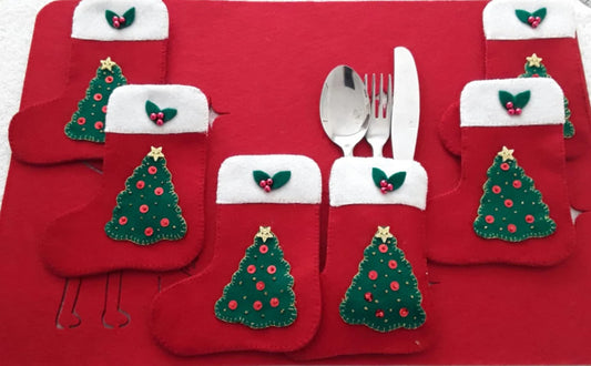 Christmas Boot and Tree Cutlery Holder, Silverware Pouch,