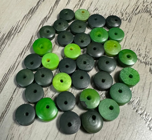 Tagua Donut Beads. 25 Mini Green Pieces.