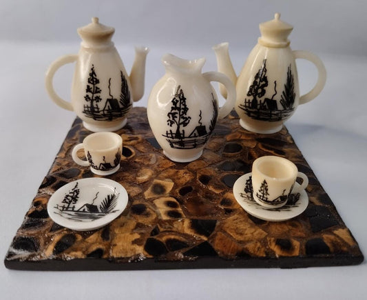 Tea Set Miniature Made withTagua Nut. 8 pieces