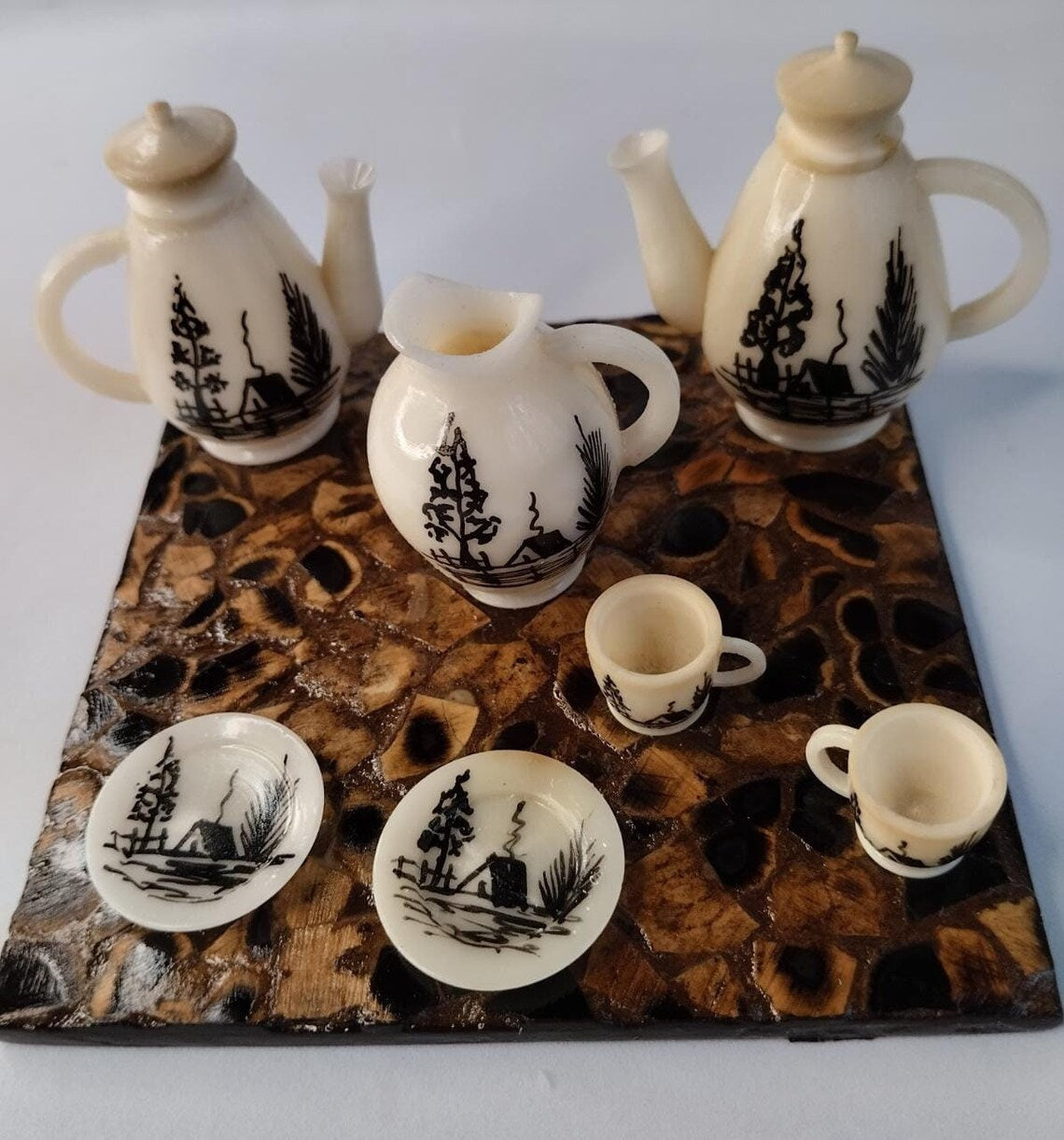 Tea Set Miniature Made withTagua Nut. 8 pieces