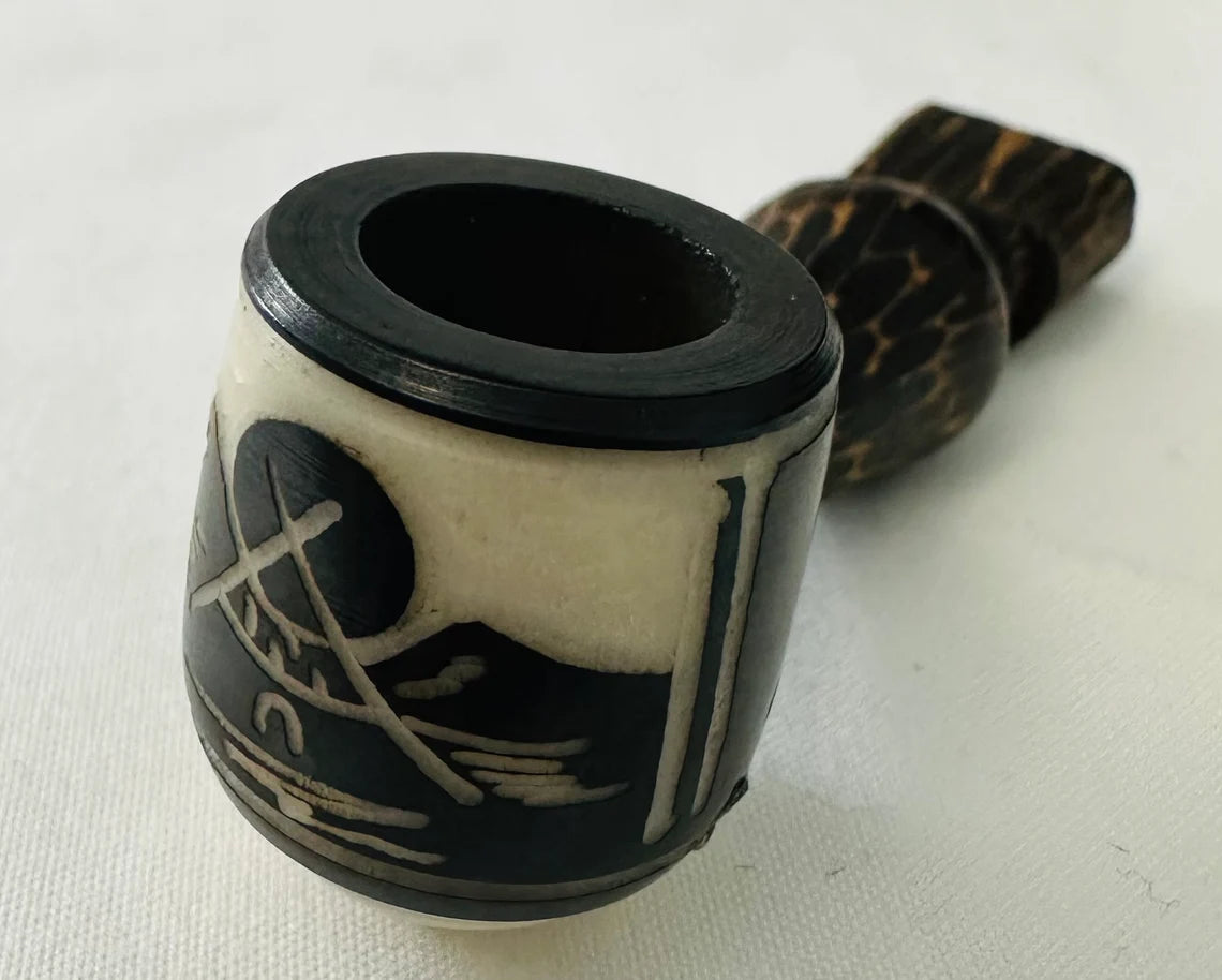 Smoking Pipe Mini - Small Size Carved Tepee | Handmade Pipe made with tagua nut and chonta wood | Tagua Pipe | Organic Pipe | Wooden Pipe | Natural Handmade Carved | Vegetable Ivory Nut | Handmade Smokers Gifts