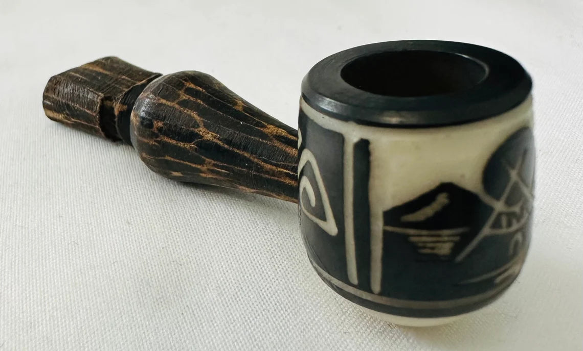 Smoking Pipe Mini - Small Size Carved Tepee | Handmade Pipe made with tagua nut and chonta wood | Tagua Pipe | Organic Pipe | Wooden Pipe | Natural Handmade Carved | Vegetable Ivory Nut | Handmade Smokers Gifts