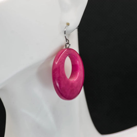 Tagua Earrings in Pink Color.