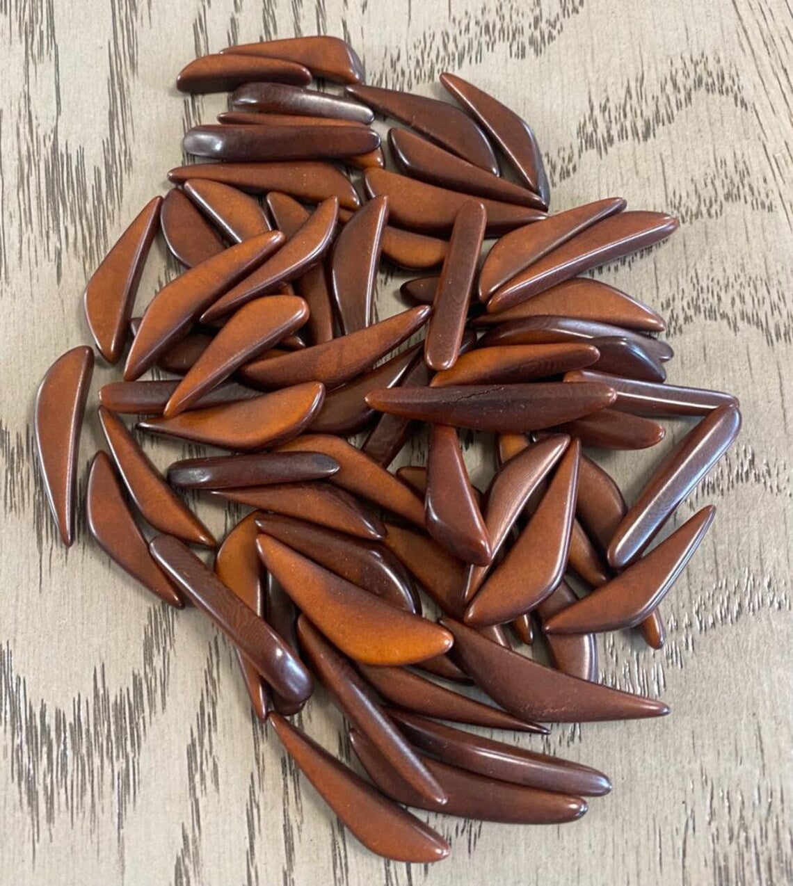 Tagua Stick Beads. 20 Brown Pieces
