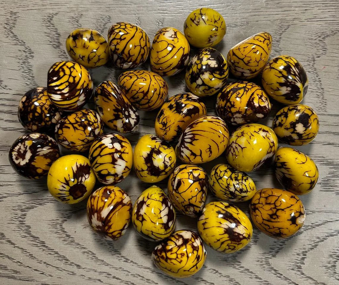 Tagua Beads. 6 Yellow Pieces.