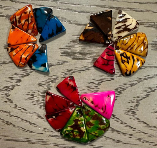 Tagua Triangle Beads. 18 Multicolored Pieces.