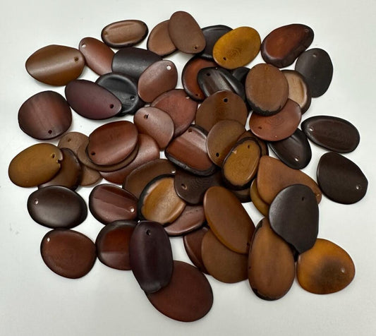Tagua Chip Slices Beads. 30 Brown Pieces