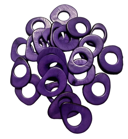 Tagua Hoop Beads. 20 Purple Pieces.