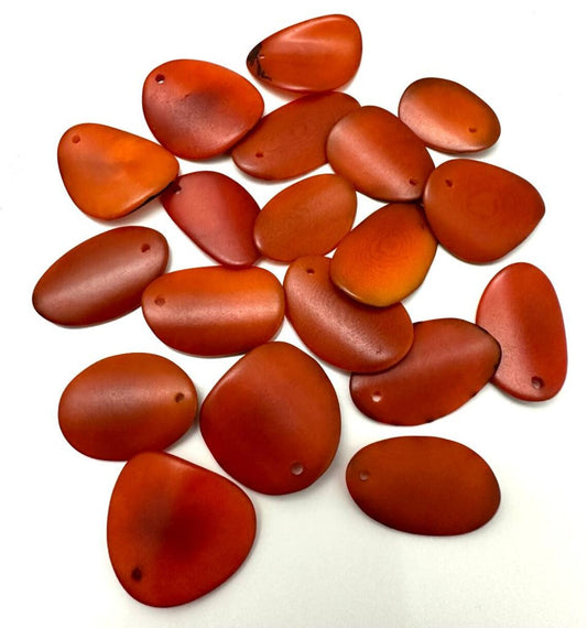 Tagua Chip Slices Beads. 30 Orange Pieces