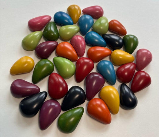 Tagua Teardrop Beads. 36 Multicolored Pieces.