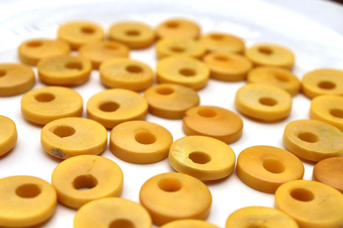 Tagua Donut Beads. 22 Yellow Pieces