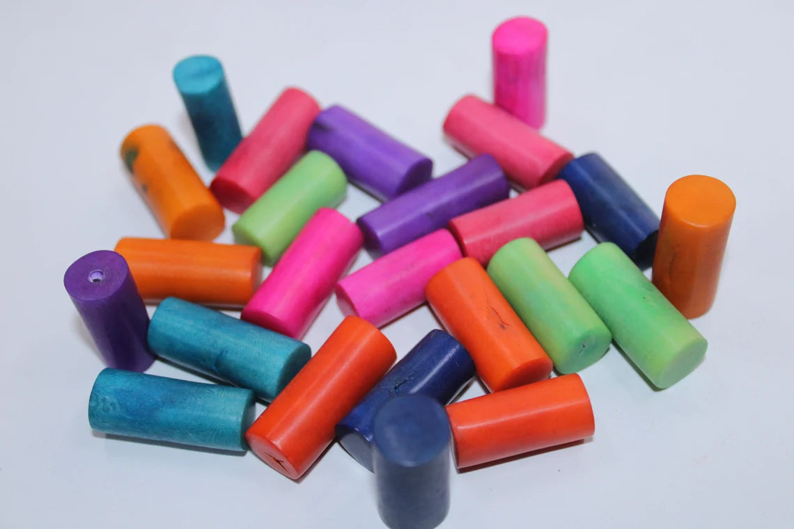 Tagua Stick Beads. 84 Multicolored Pieces