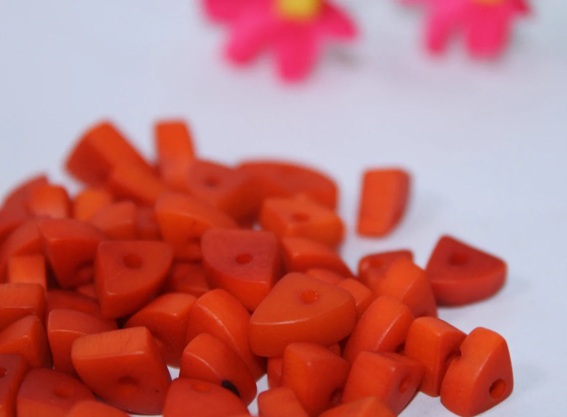 Tagua Triangle Beads. 100 Orange Mini Pieces