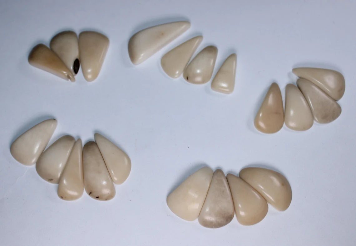 Tagua Teardrop Beads. 15 Beige Pieces.