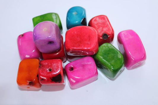 Tagua beads cube shape | 100 cubes of tagua nut multicolor.  3x2.5 cm. approx. Vertically drilled. Eco Seed Beads Sustainable Jewelry Making