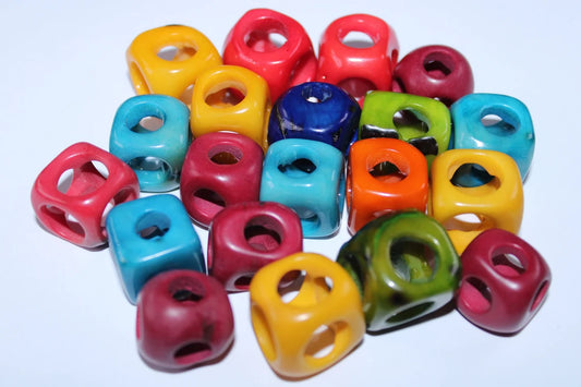 Tagua Cube Beads. 22 Multicolored Pieces