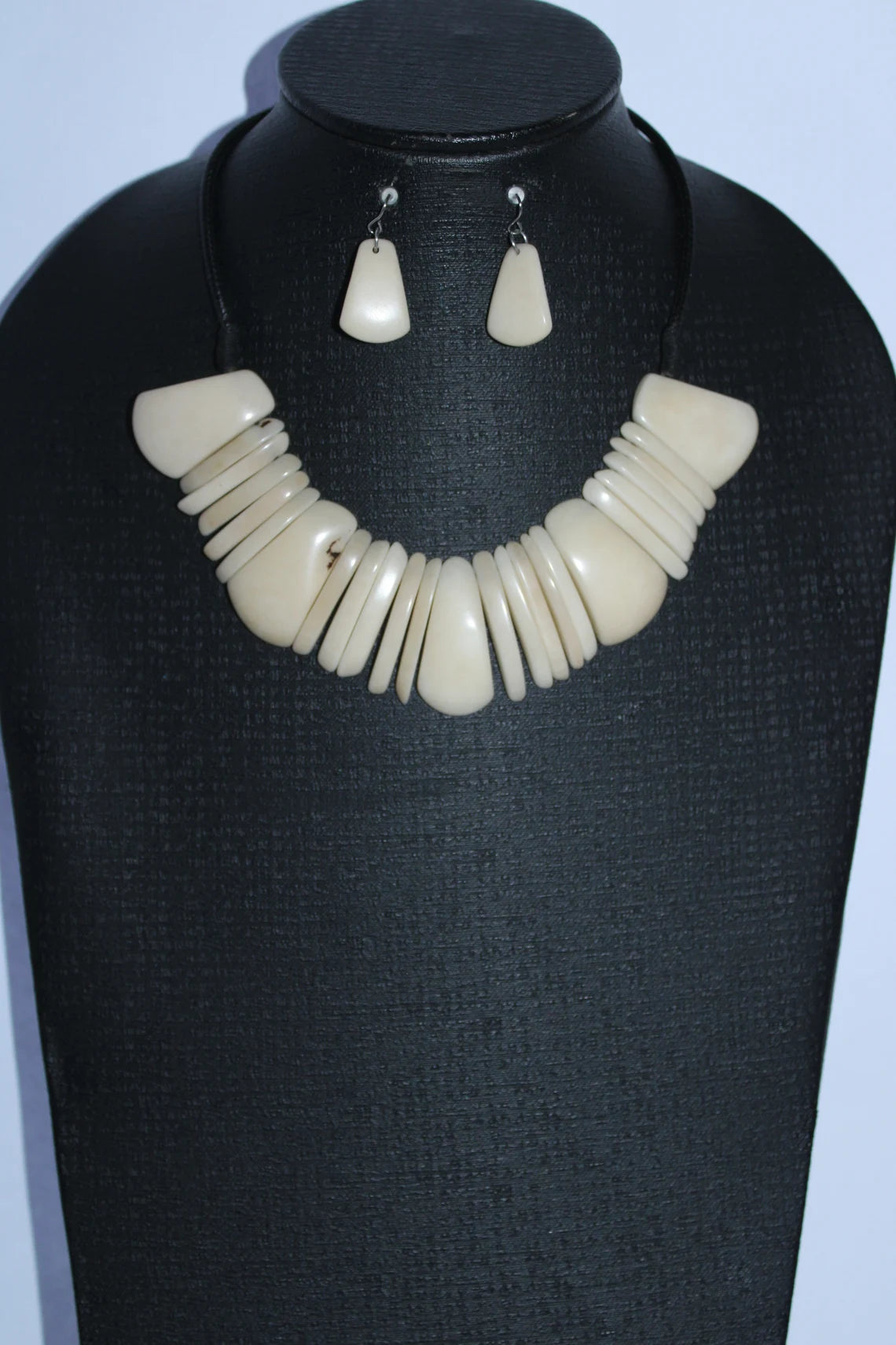 Tagua Necklace and Earrings Set in Beige Color.