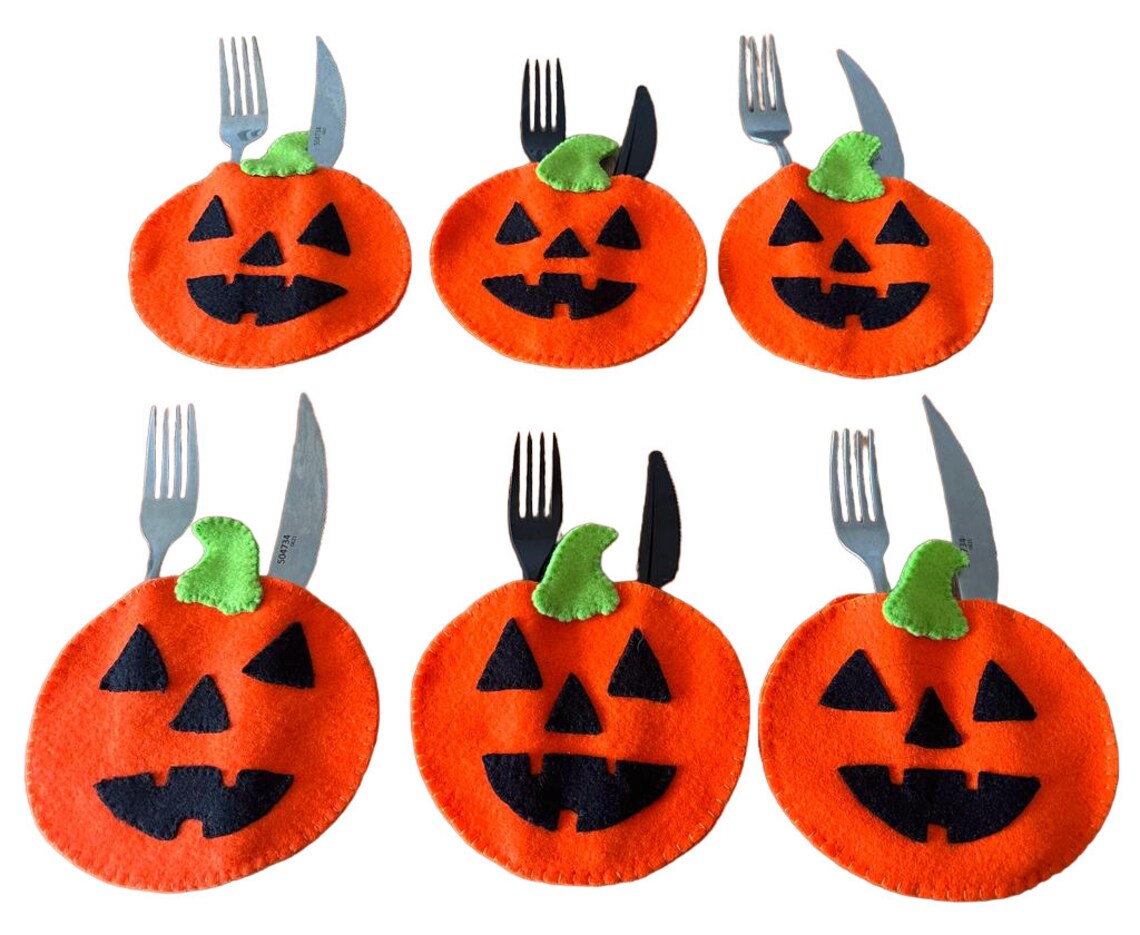 Halloween Pumpkin Silverware Bag Set.