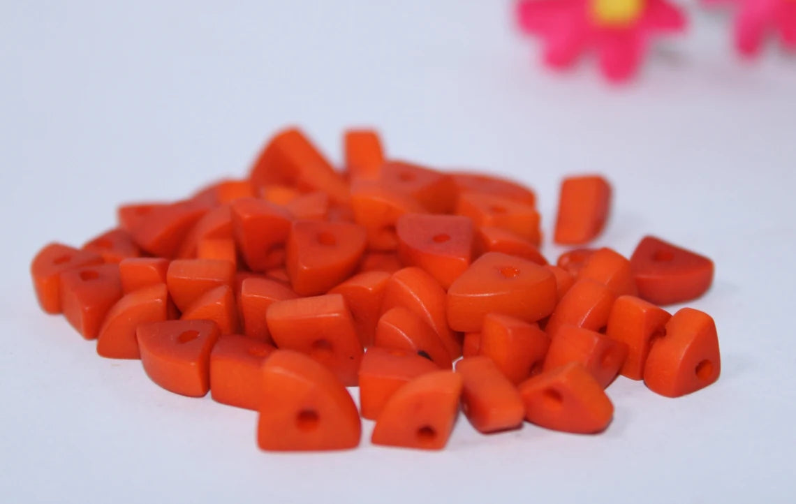 Tagua Triangle Beads. 100 Orange Mini Pieces