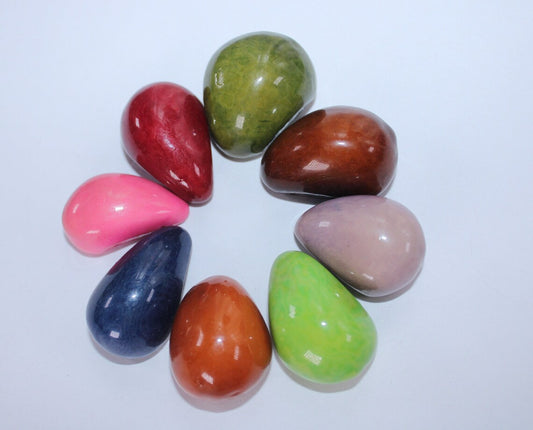 Tagua Teardrop Beads. 10 Multicolored Pieces.