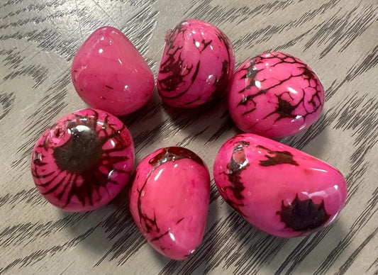 Tagua Beads. 6 Pink Pieces.