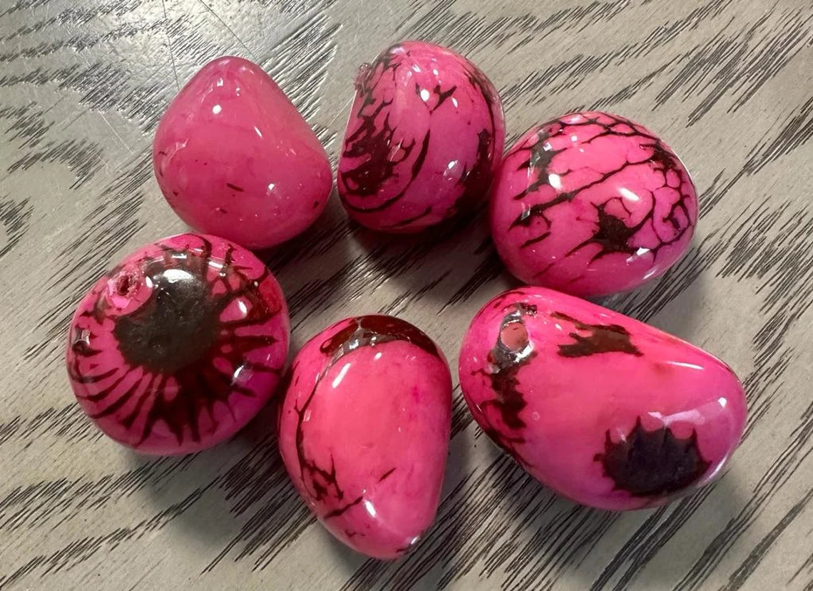 Tagua Beads. 6 Pink Pieces