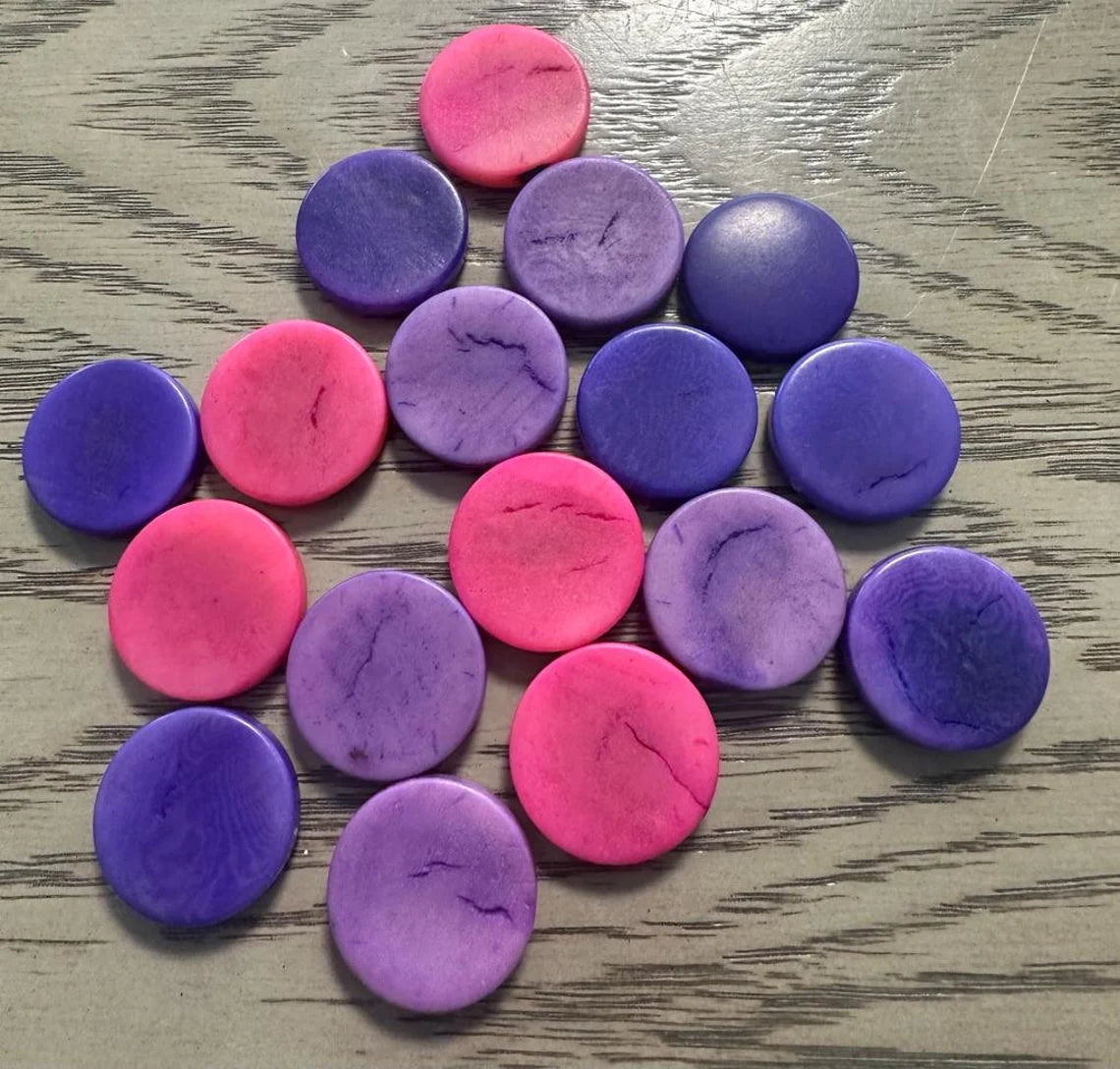Tagua Round Beads. 21 Purple, Lilac and Pink Pieces.
