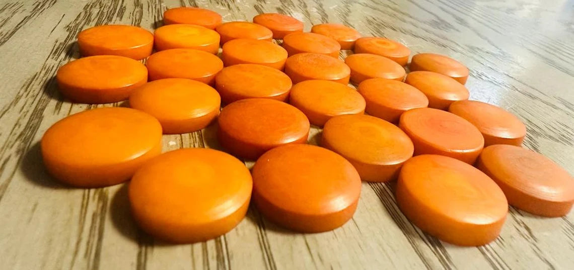 Tagua Round Beads. 25 Orange Pieces.