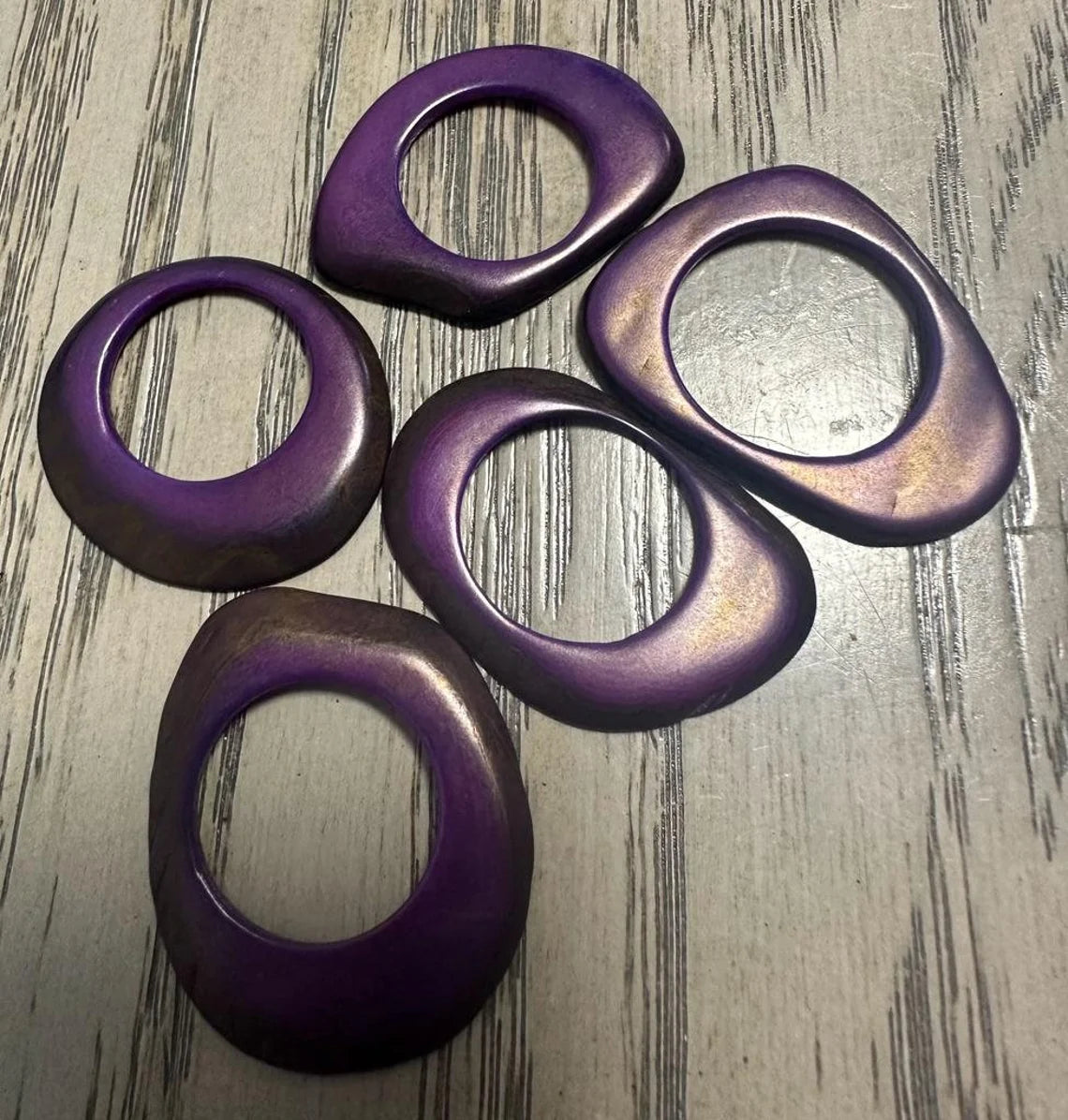 Tagua Hoop Beads. 20 Purple, Lilac and Dark Purple Pieces.