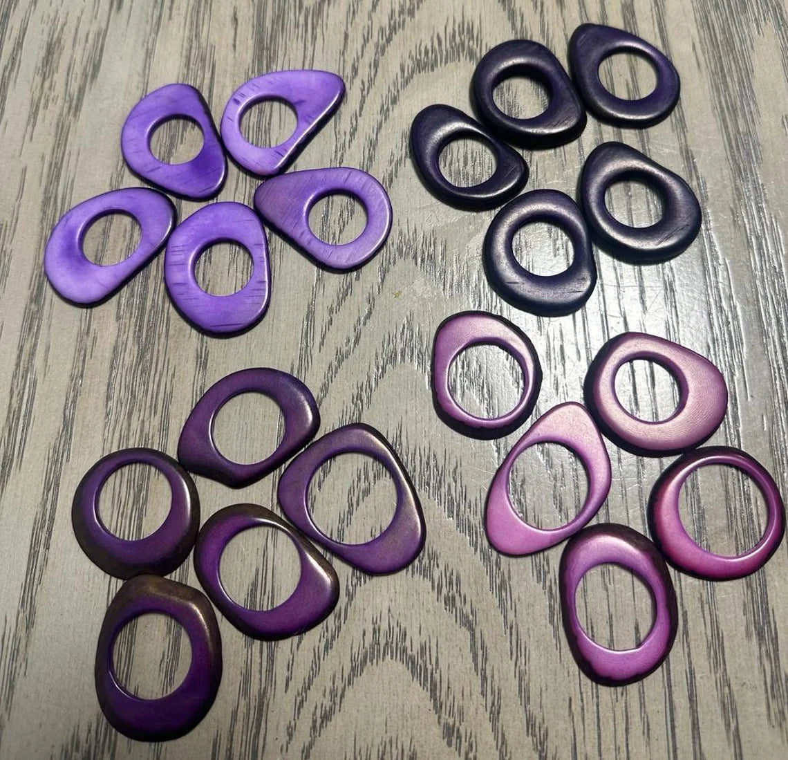 Tagua Hoop Beads. 20 Purple, Lilac and Dark Purple Pieces.