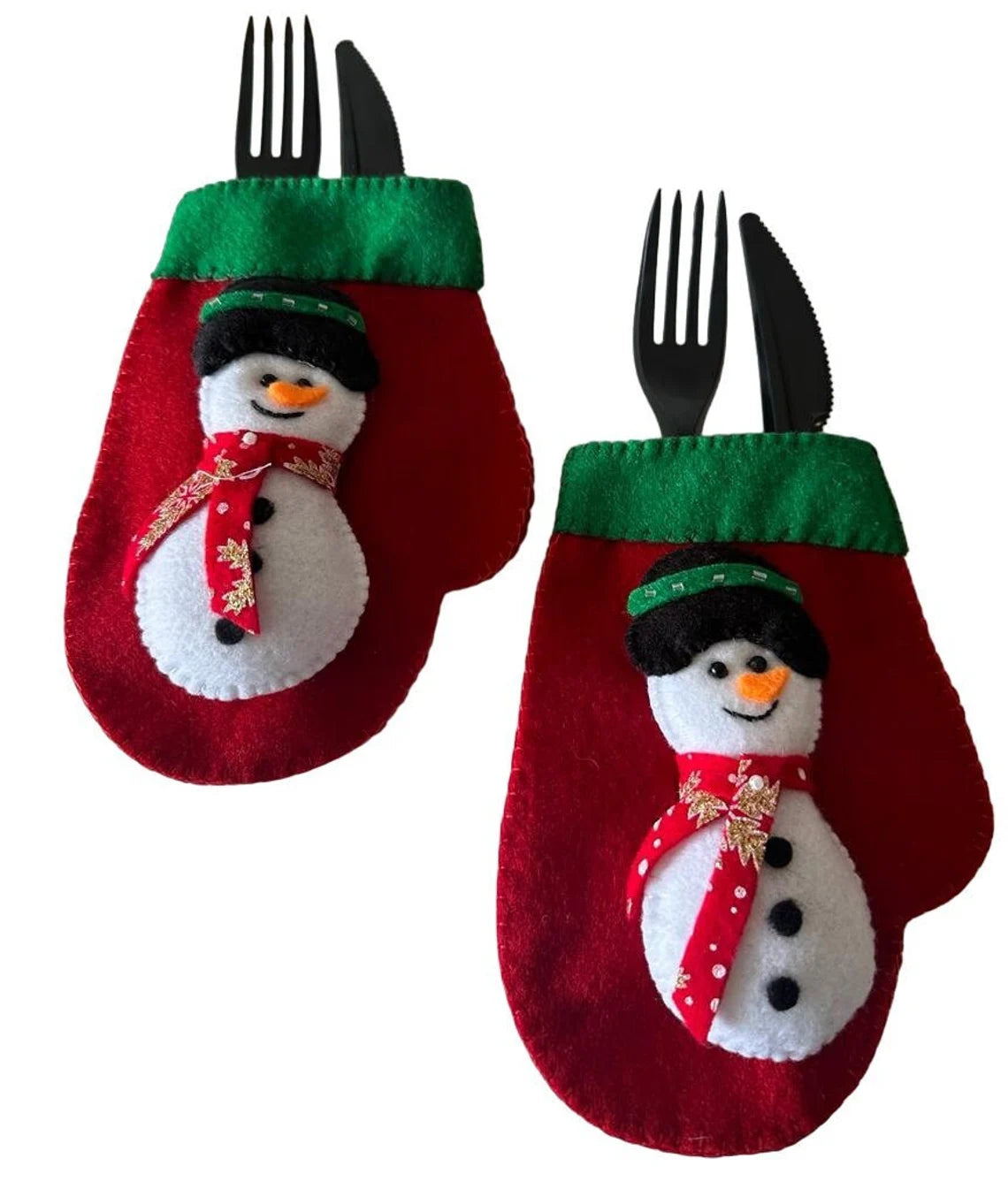 Christmas Snowman Glove Silverware Bag.