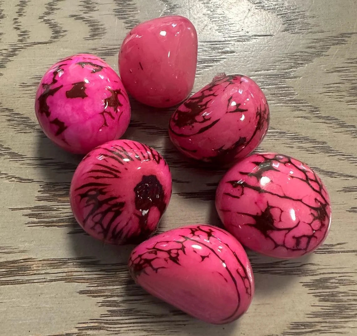 Tagua Beads. 6 Pink Pieces.