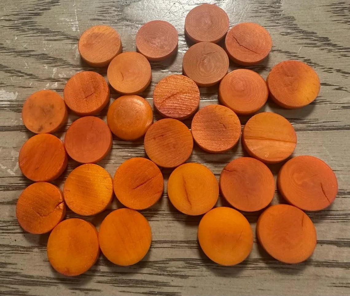 Tagua Round Beads. 25 Orange Pieces.