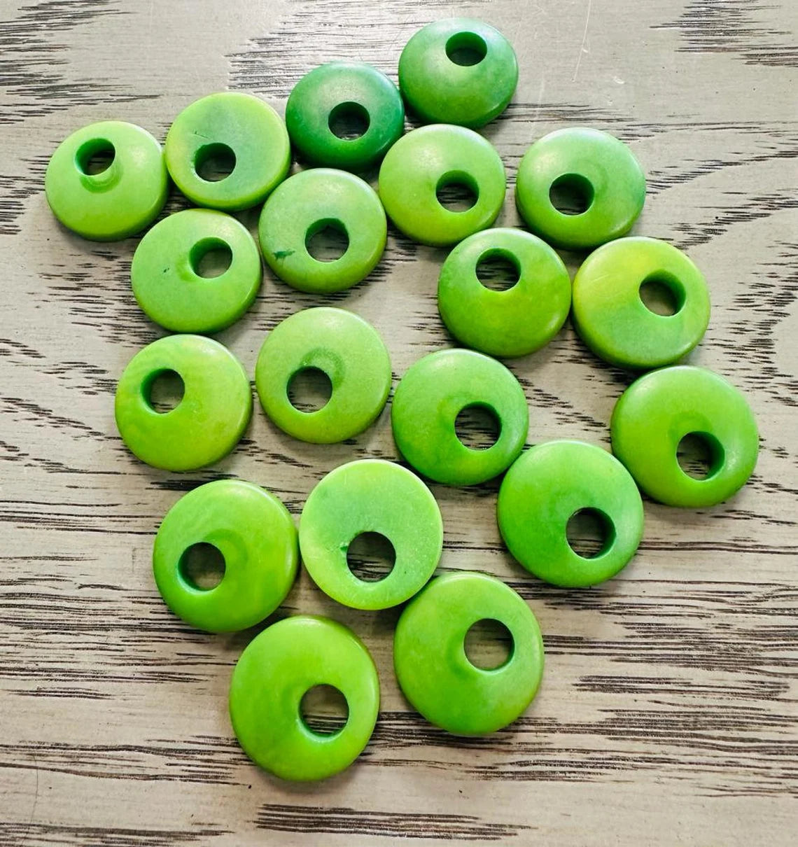 Tagua Donut Beads. 20 Green Pieces.