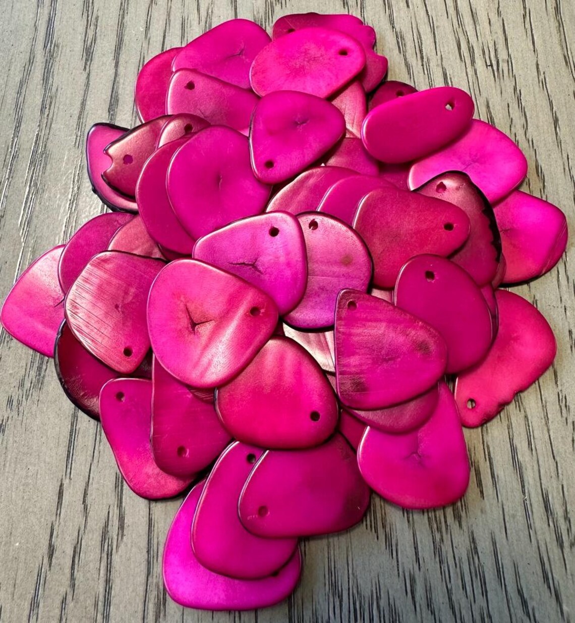 Tagua Slices Beads. 30 Pink Pieces.