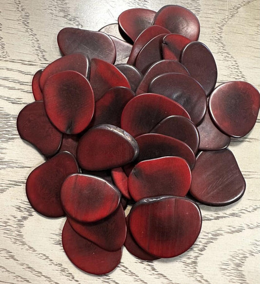 Tagua Slices Beads. 20 Dark Red Pieces.