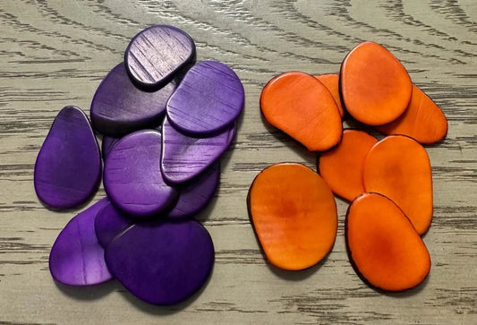 Tagua Slices Beads. 40 Purple and Orange Pieces