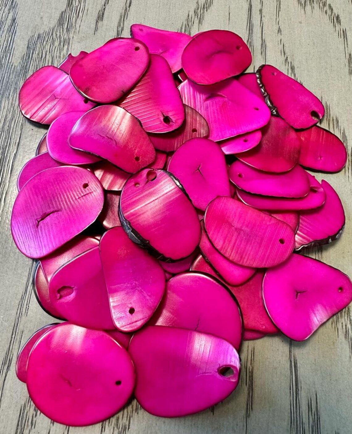 Tagua Slices Beads. 30 Pink Pieces.