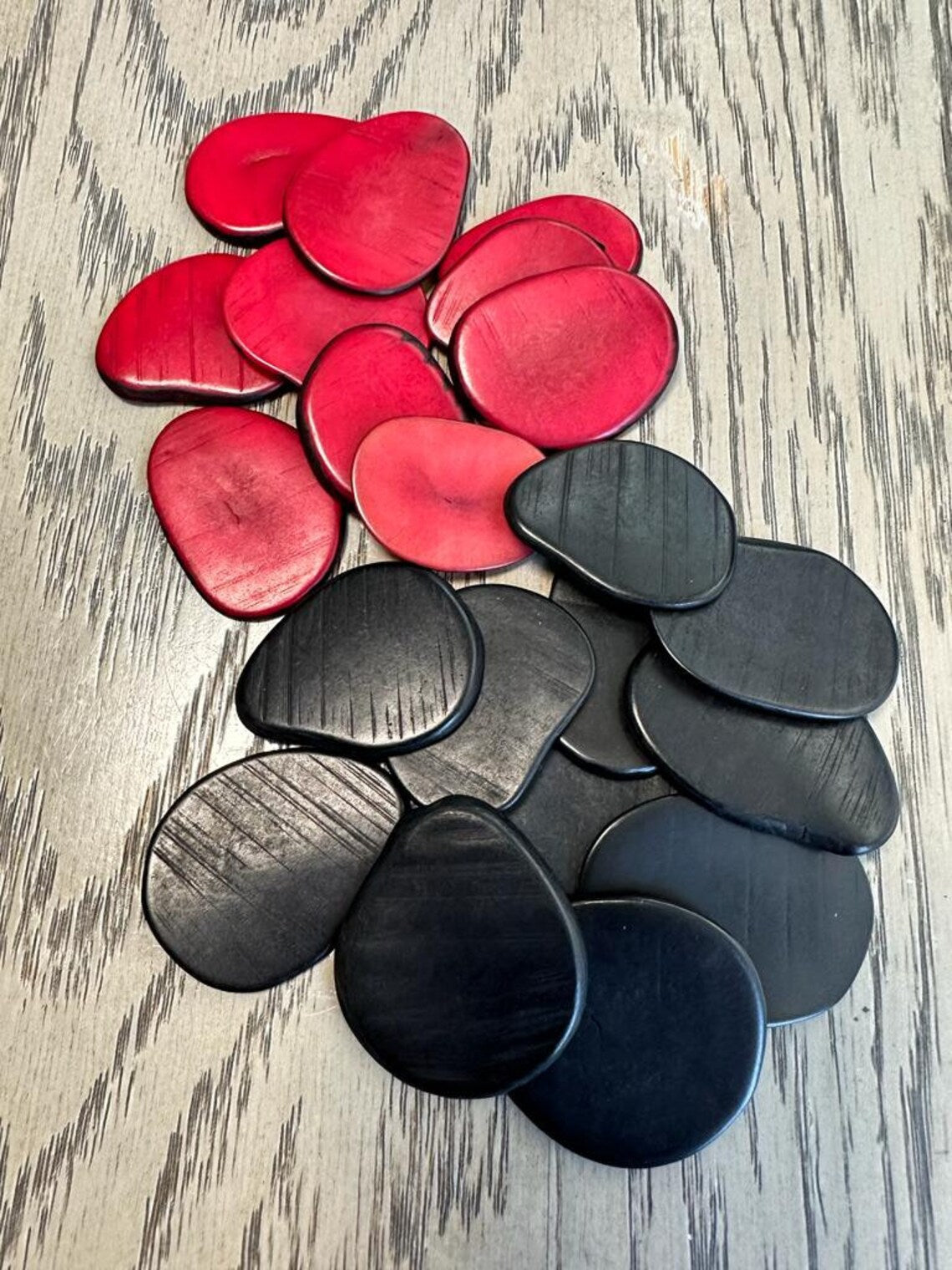 Tagua Slices Beads. 20 Red and Black Pieces.