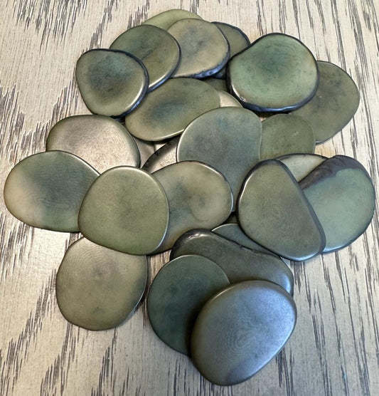 Tagua Slices Beads. 20 Dark Green Pieces.