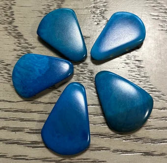 Tagua Teardrop Beads. 5 Blue Pieces.