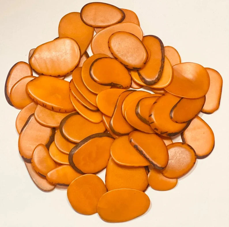 Tagua Chip Slices Beads. 20 Orange Pieces