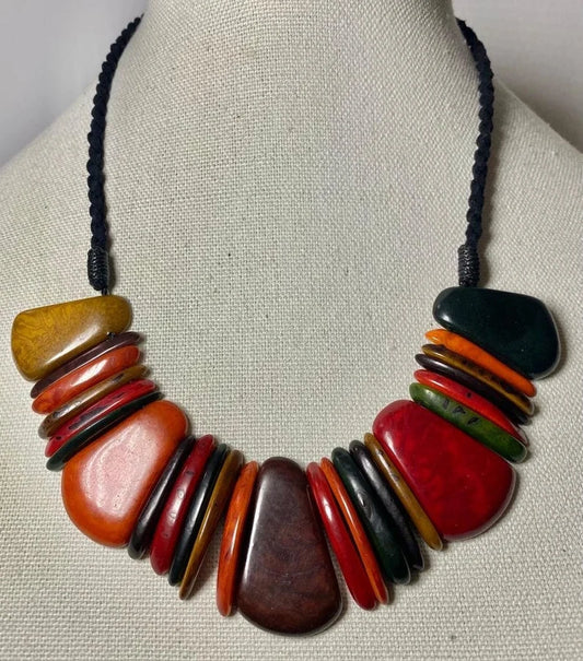 Tagua Necklace in Orange, Brown, Yellow and Red Color