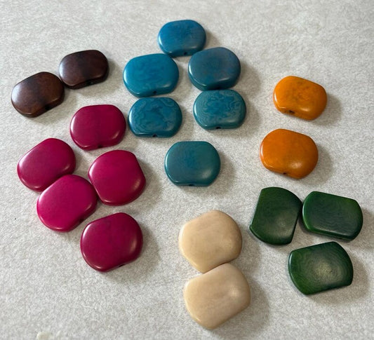 Tagua Curved Rectangle Beads. 36 Multicolored Pieces.