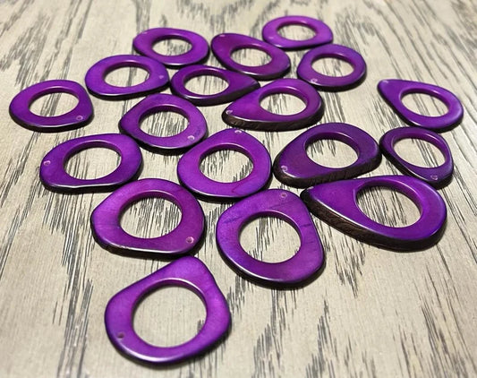 Tagua Hoop Beads. 20 Purple Pieces.