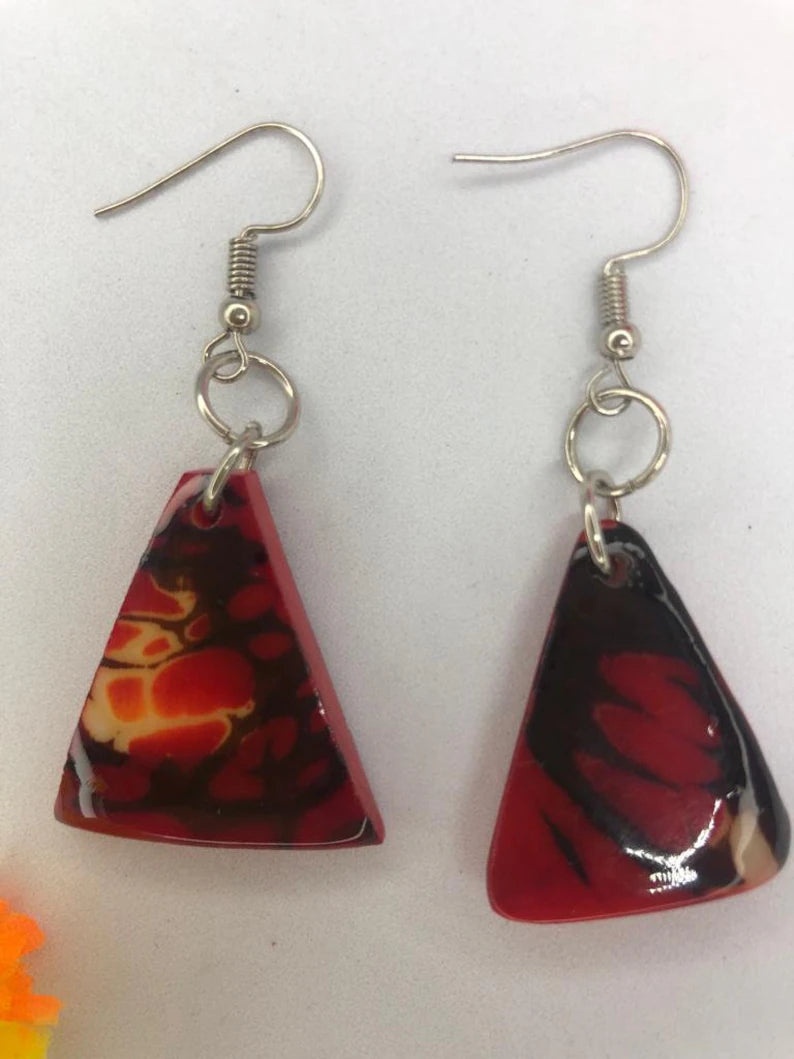 Tagua Earrings in Red Color.