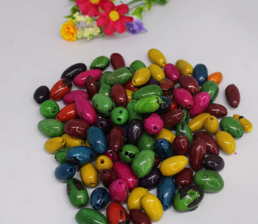 Beads Made of Camajuro Seeds. Multicolored (30 pieces)
