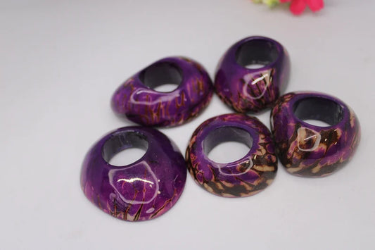 Tagua Thick Hoop Beads. 6 Purple Pieces.