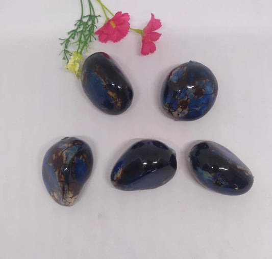 Tagua Beads. 5 Dark Blue Pieces