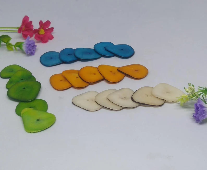 Tagua Slices Beads. 20 Multicolored Pieces